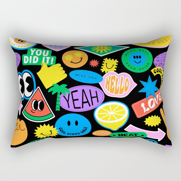 Retro cartoon sticker pattern Rectangular Pillow Gallery Image 2