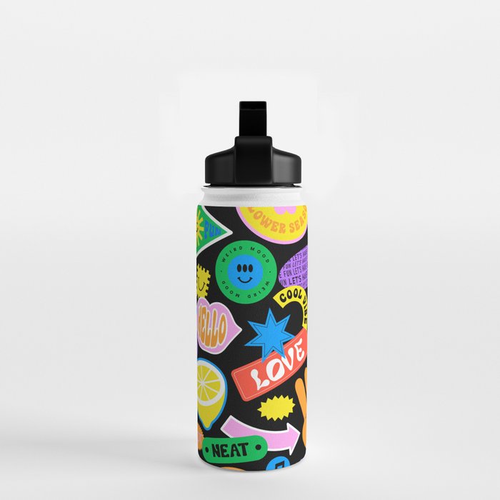 Retro cartoon sticker pattern Water Bottle Gallery Image 2