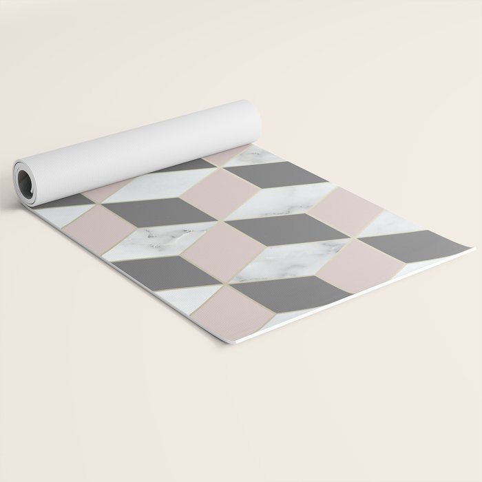 Geometric Art, Marble, Blush Pink, Gray, Abstract Art Yoga Mat Gallery Image 2