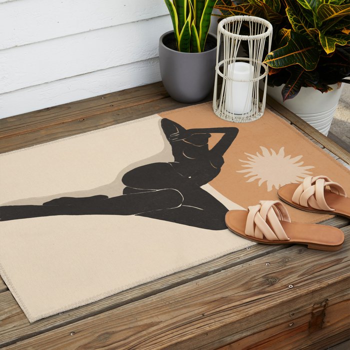 Minimal Abstract Art Nude Woman 4 Outdoor Rug Gallery Image 2
