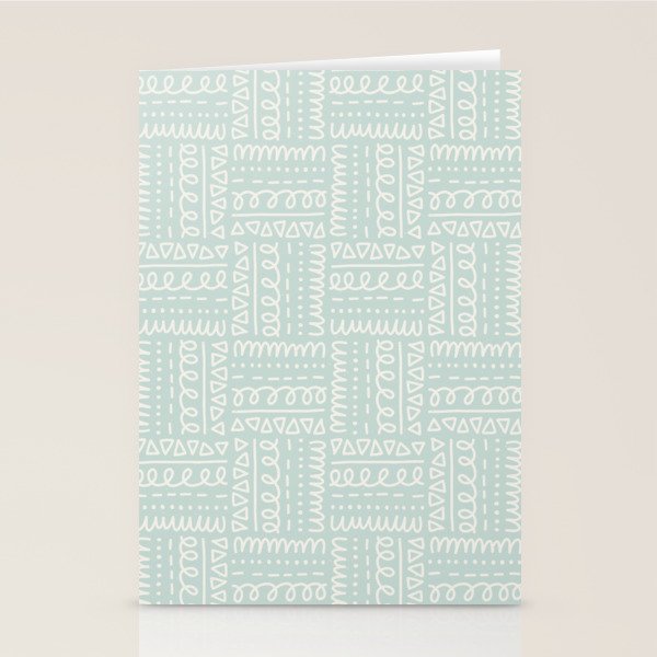 Mudcloth Doodle Squares . Soft Aqua Stationery Card Gallery Image 2