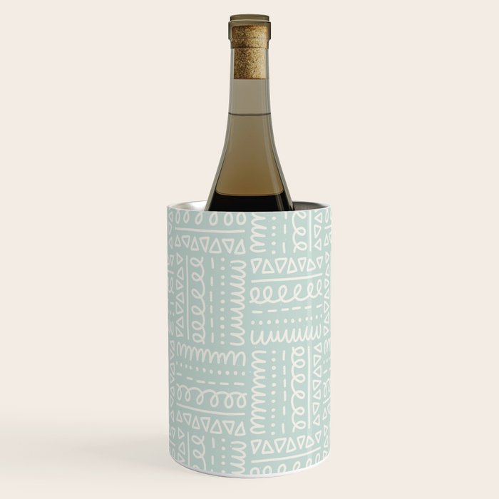 Mudcloth Doodle Squares . Soft Aqua Wine Chiller Gallery Image 1
