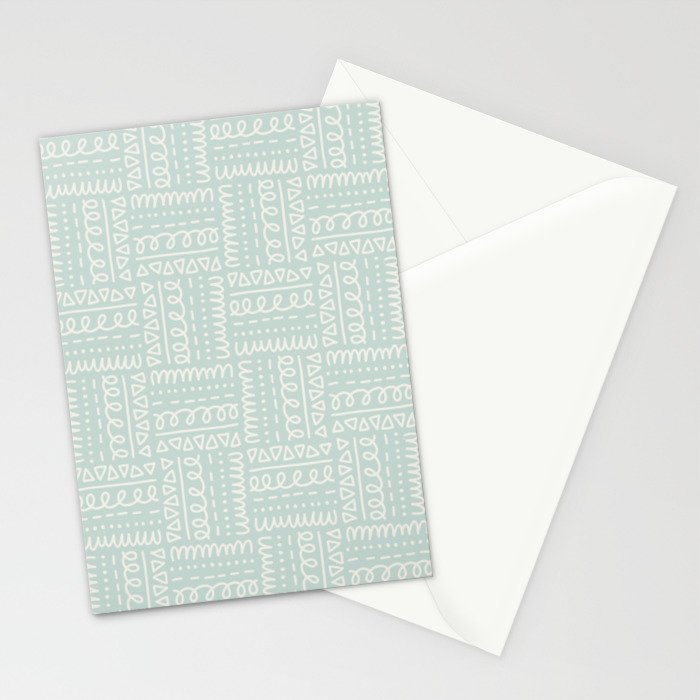 Mudcloth Doodle Squares . Soft Aqua Stationery Card Gallery Image 2