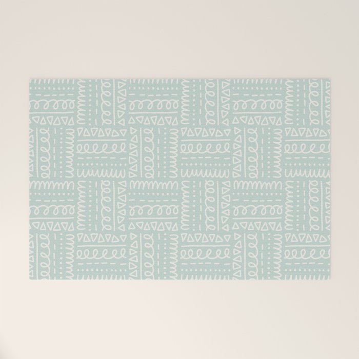 Mudcloth Doodle Squares . Soft Aqua Welcome Mat Gallery Image 1