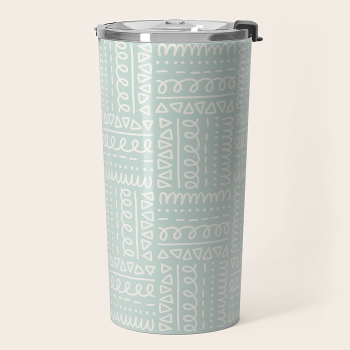 Mudcloth Doodle Squares . Soft Aqua Travel Mug Gallery Image 2