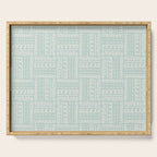 Mudcloth Doodle Squares . Soft Aqua Serving Tray Gallery Image 1