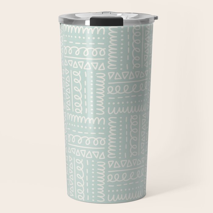 Mudcloth Doodle Squares . Soft Aqua Travel Mug Gallery Image 1