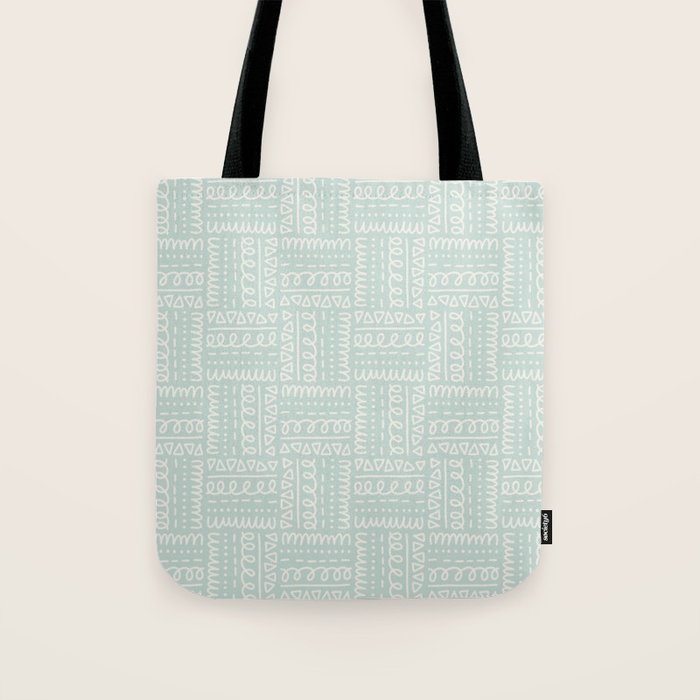 Mudcloth Doodle Squares . Soft Aqua Tote Bag Gallery Image 1