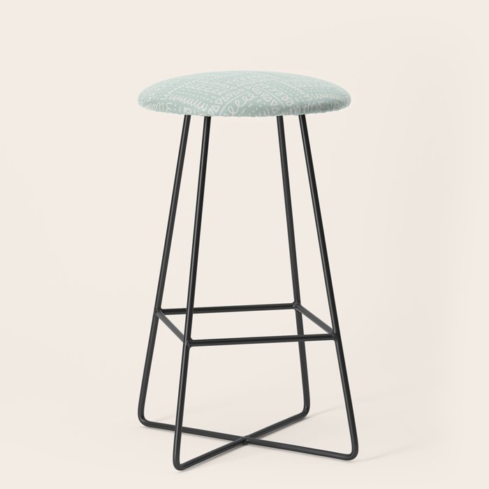 Mudcloth Doodle Squares . Soft Aqua Stool Gallery Image 1