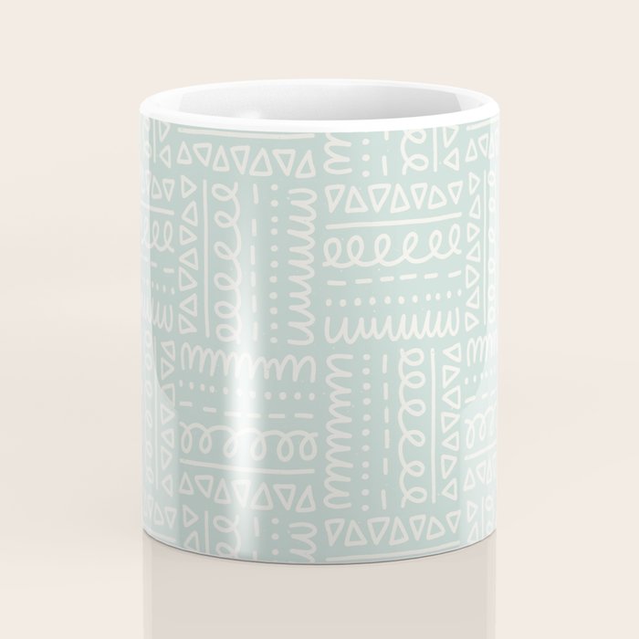 Mudcloth Doodle Squares . Soft Aqua Coffee Mug Gallery Image 4