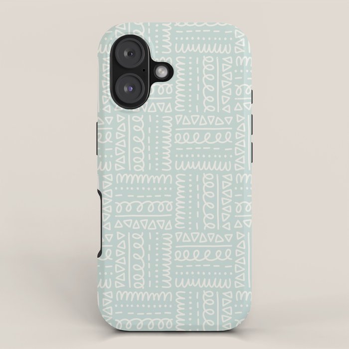 Mudcloth Doodle Squares . Soft Aqua iPhone Case Gallery Image 1