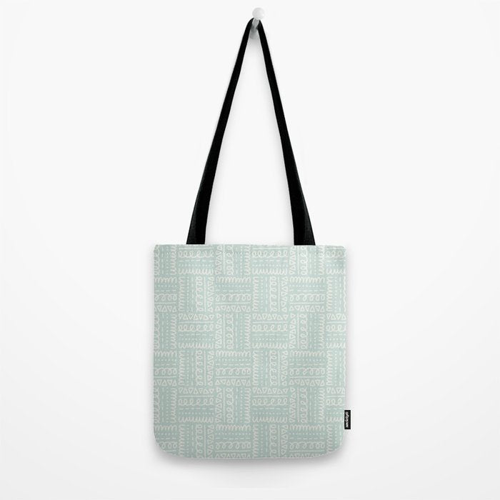 Mudcloth Doodle Squares . Soft Aqua Tote Bag Gallery Image 2