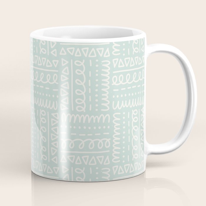 Mudcloth Doodle Squares . Soft Aqua Coffee Mug Gallery Image 1