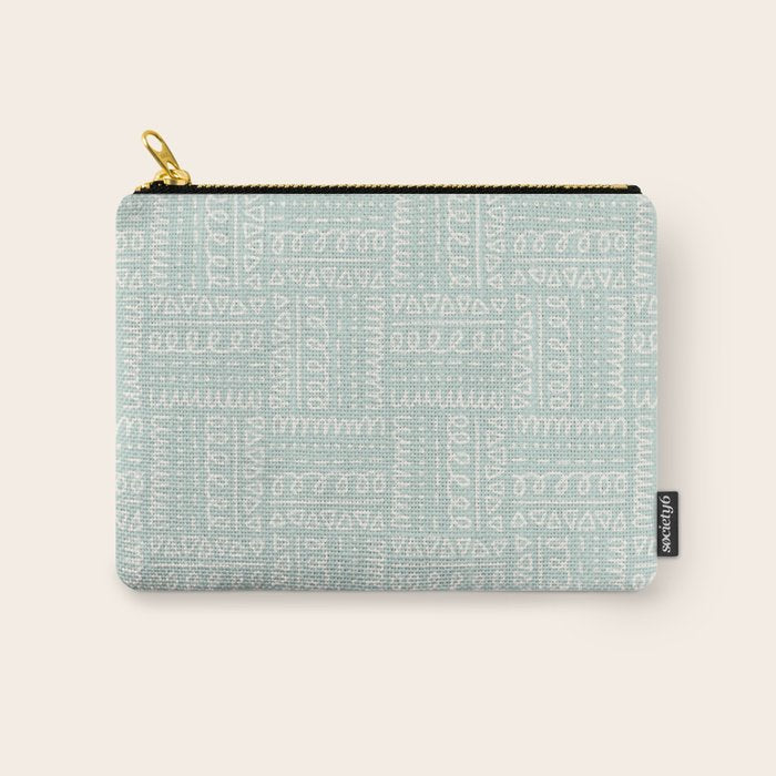Mudcloth Doodle Squares . Soft Aqua Carry All Pouch Gallery Image 1