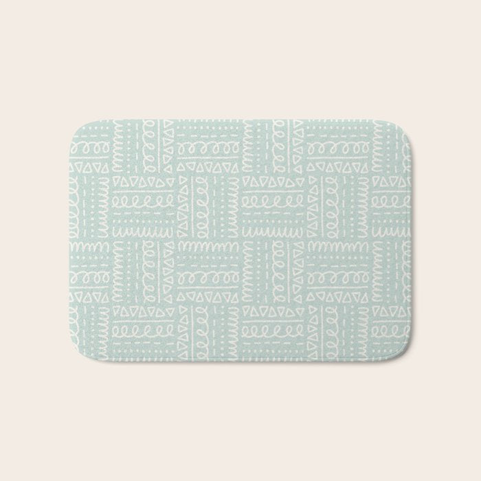Mudcloth Doodle Squares . Soft Aqua Bath Mat Gallery Image 1