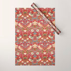 William Morris Vintage Strawberry Thief Red Pattern Wrapping Paper Gallery Image 1
