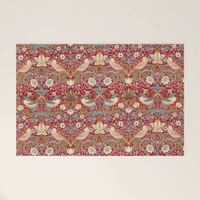 William Morris Vintage Strawberry Thief Red Pattern Welcome Mat Gallery Image 1