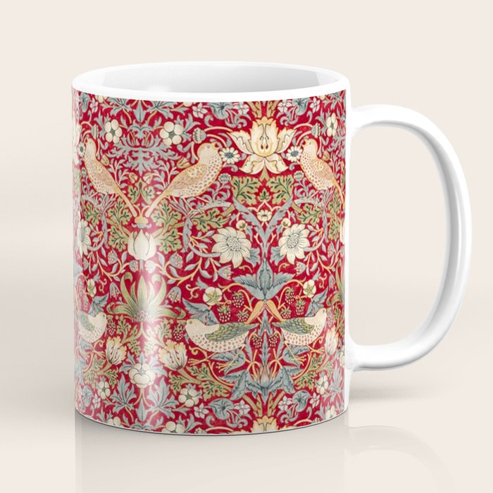 William Morris Vintage Strawberry Thief Red Pattern Coffee Mug Gallery Image 1