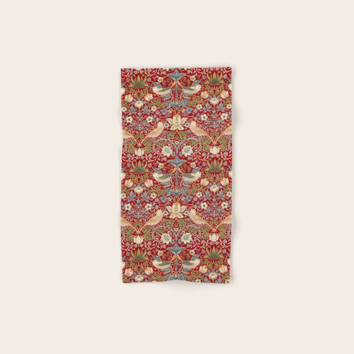 William Morris Vintage Strawberry Thief Red Pattern Bath Towel Gallery Image 1