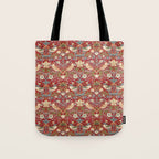 William Morris Vintage Strawberry Thief Red Pattern Tote Bag Gallery Image 1