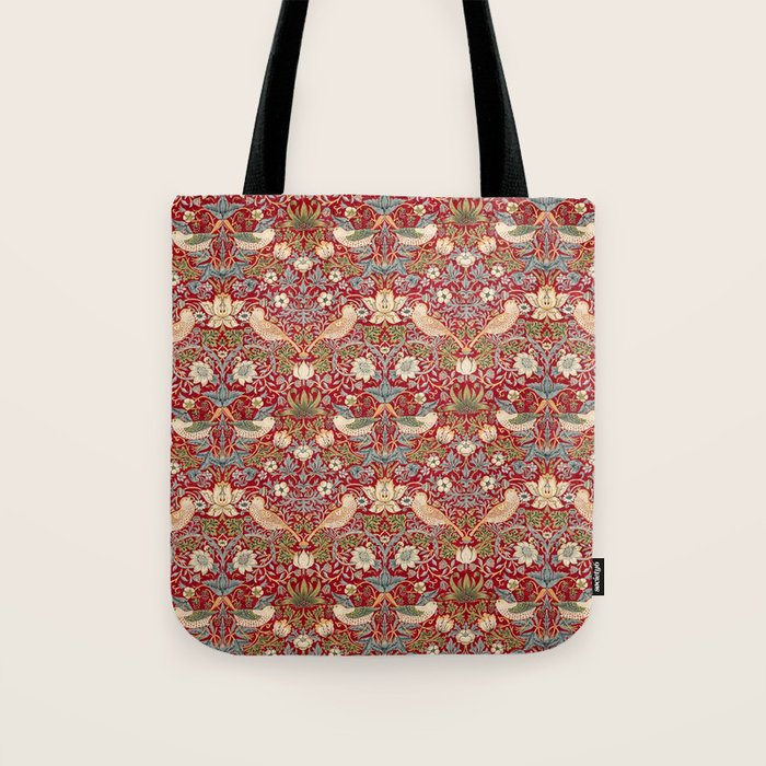 William Morris Vintage Strawberry Thief Red Pattern Tote Bag Gallery Image 1