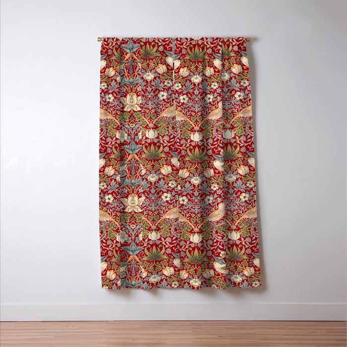 William Morris Vintage Strawberry Thief Red Pattern Window Curtain Gallery Image 3