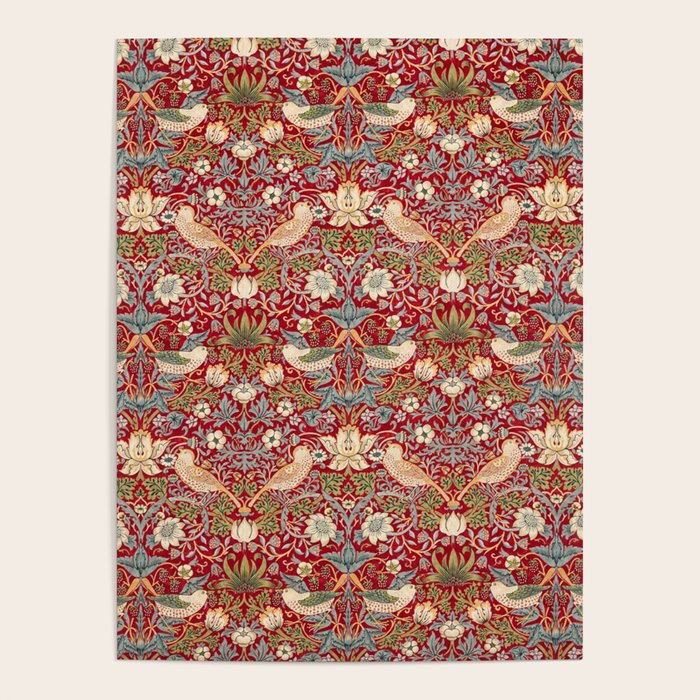 William Morris Vintage Strawberry Thief Red Pattern Poster Gallery Image 4