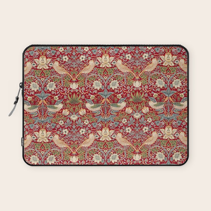 William Morris Vintage Strawberry Thief Red Pattern Laptop Sleeve Gallery Image 1