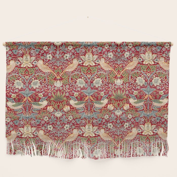 William Morris Vintage Strawberry Thief Red Pattern Wall Hanging Gallery Image 1
