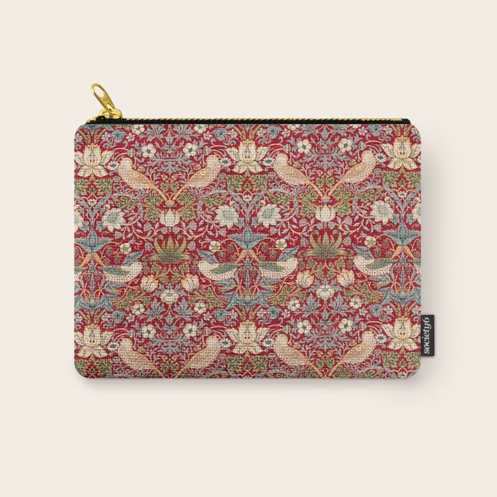 William Morris Vintage Strawberry Thief Red Pattern Carry All Pouch Gallery Image 1