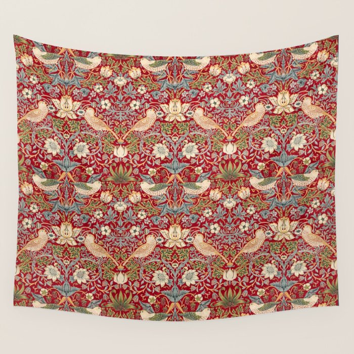 William Morris Vintage Strawberry Thief Red Pattern Wall Tapestry Gallery Image 4