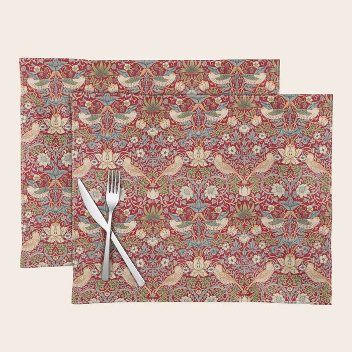 William Morris Vintage Strawberry Thief Red Pattern Placemat Gallery Image 1