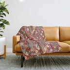 William Morris Vintage Strawberry Thief Red Pattern Throw Blanket Gallery Image 1