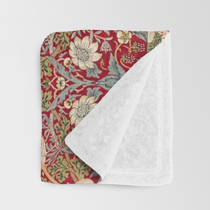 William Morris Vintage Strawberry Thief Red Pattern Throw Blanket Gallery Image 3