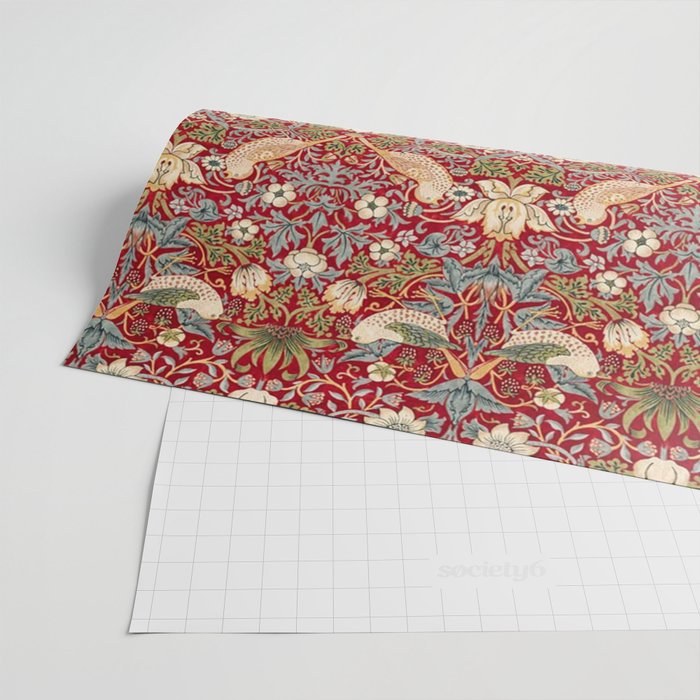 William Morris Vintage Strawberry Thief Red Pattern Wrapping Paper Gallery Image 2