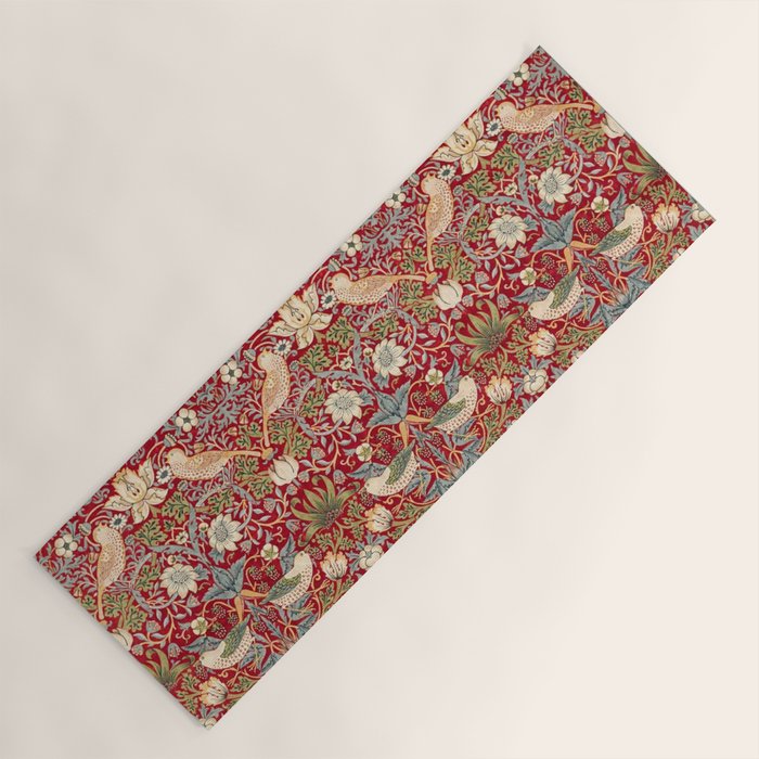 William Morris Vintage Strawberry Thief Red Pattern Yoga Mat Gallery Image 1