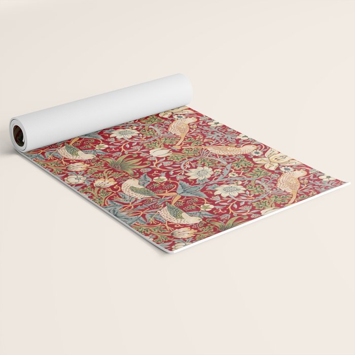 William Morris Vintage Strawberry Thief Red Pattern Yoga Mat Gallery Image 2