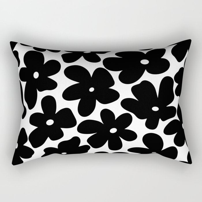 Black & White Flower - 70's Daisies Rectangular Pillow Gallery Image 1