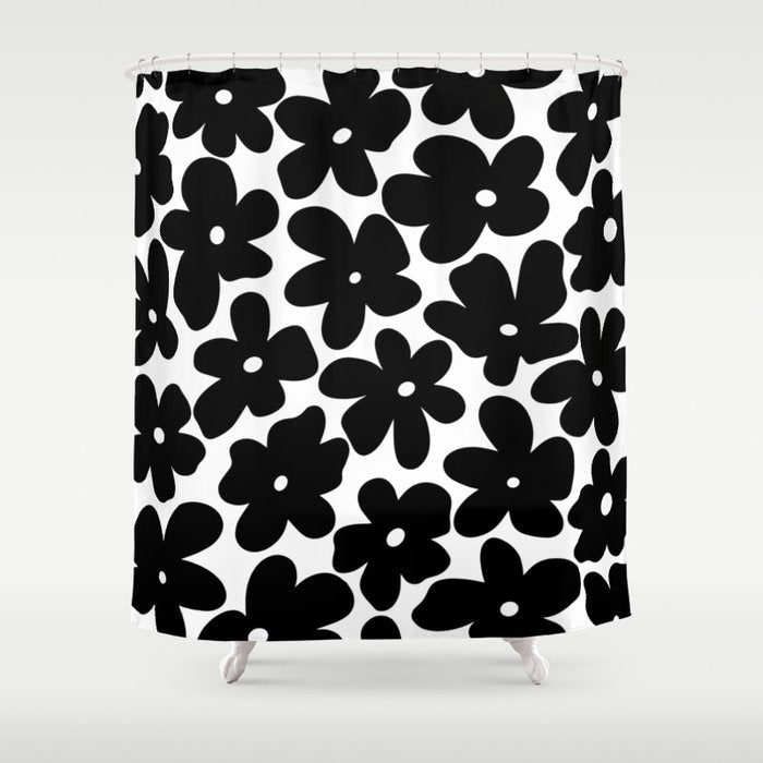 Black & White Flower - 70's Daisies Shower Curtain Gallery Image 1