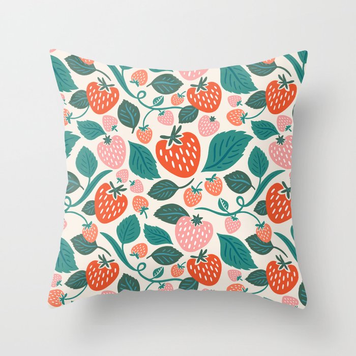 Strawberry Fields - Teal Throw Pillow Gallery Image 6