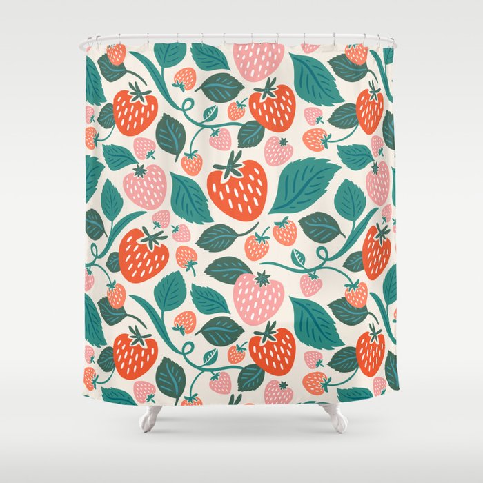 Strawberry Fields - Teal Shower Curtain Gallery Image 1