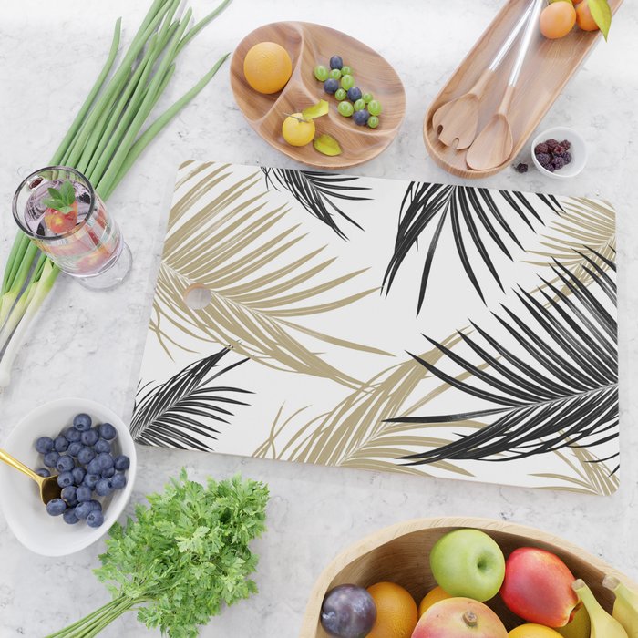 Gold Black Palm Leaves Dream #1 #tropical #decor #art #society6 Cutting Board Gallery Image 2