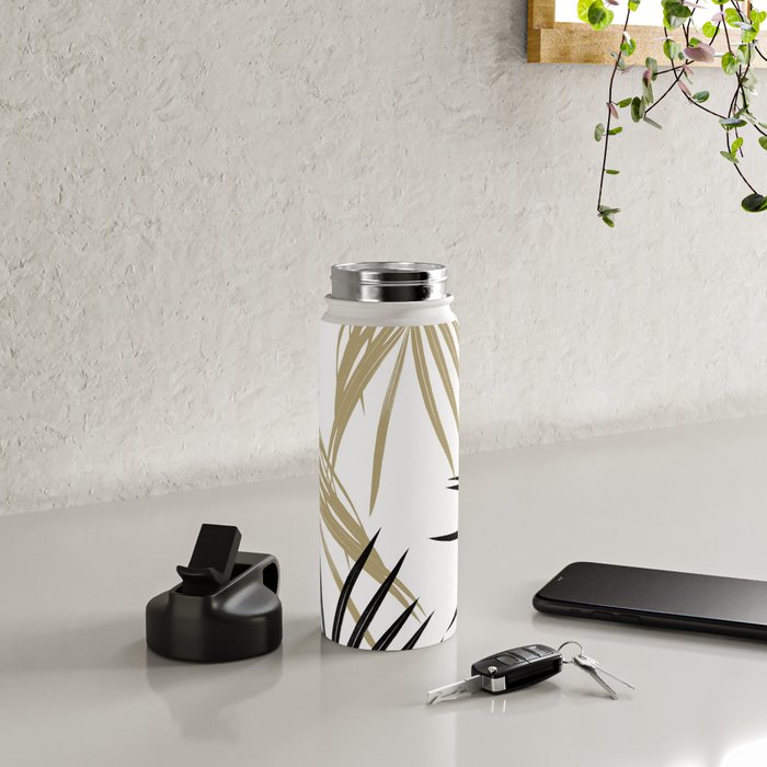 Gold Black Palm Leaves Dream #1 #tropical #decor #art #society6 Water Bottle Gallery Image 4