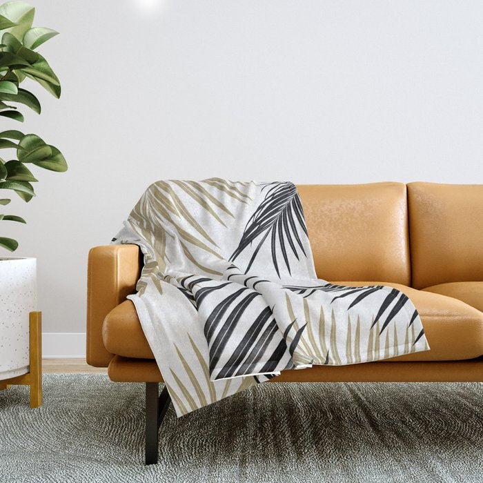 Gold Black Palm Leaves Dream #1 #tropical #decor #art #society6 Throw Blanket Gallery Image 1