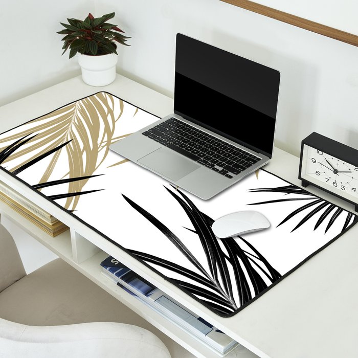 Gold Black Palm Leaves Dream #1 #tropical #decor #art #society6 Desk Mat Gallery Image 2