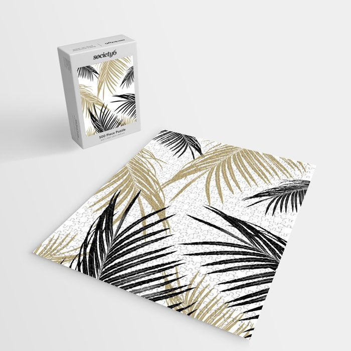 Gold Black Palm Leaves Dream #1 #tropical #decor #art #society6 Jigsaw Puzzle Gallery Image 2