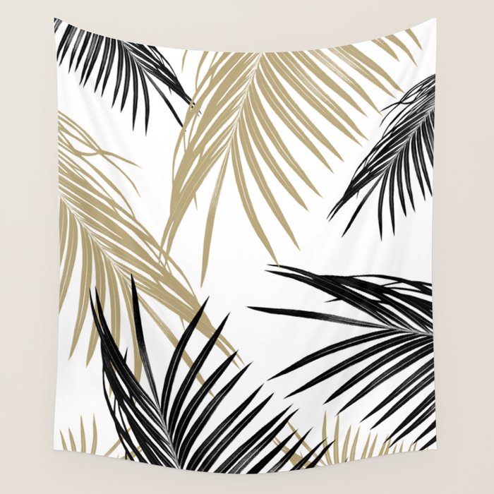Gold Black Palm Leaves Dream #1 #tropical #decor #art #society6 Wall Tapestry Gallery Image 1
