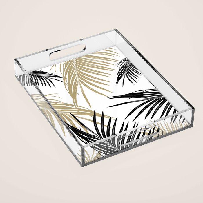 Gold Black Palm Leaves Dream #1 #tropical #decor #art #society6 Acrylic Tray Gallery Image 1
