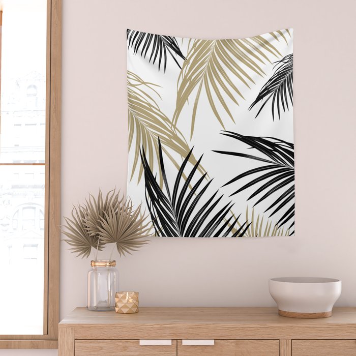 Gold Black Palm Leaves Dream #1 #tropical #decor #art #society6 Wall Tapestry Gallery Image 2