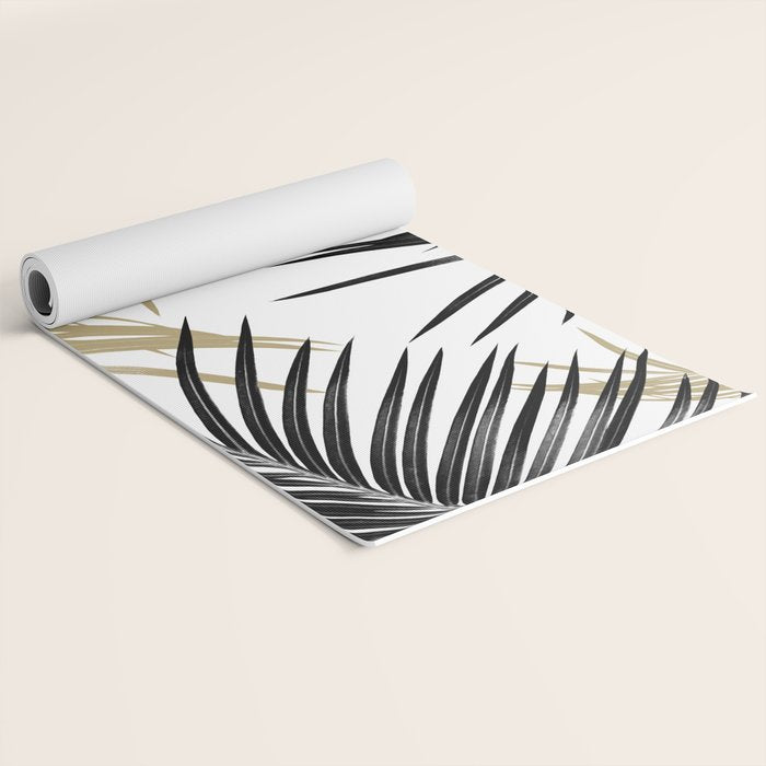 Gold Black Palm Leaves Dream #1 #tropical #decor #art #society6 Yoga Mat Gallery Image 2